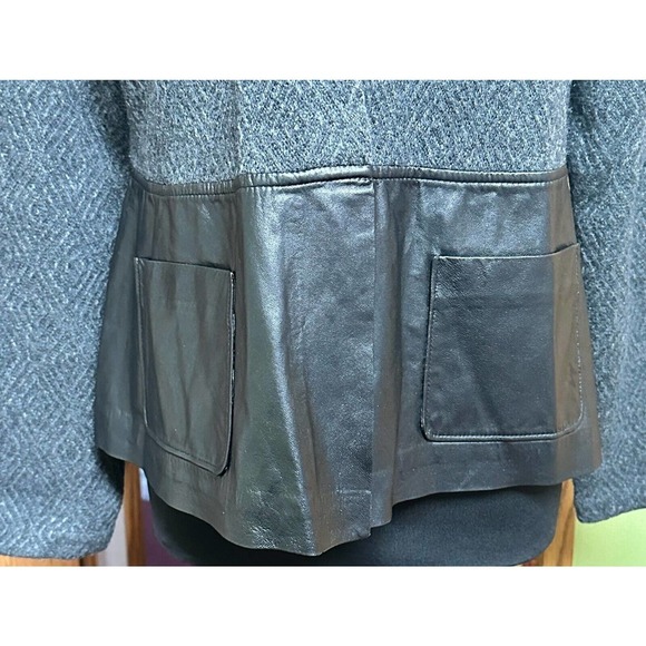Pendleton Jacket‎ Women's Sz XL Lambs Wool & Leather Grey & Black Front Pockets - Picture 3 of 12